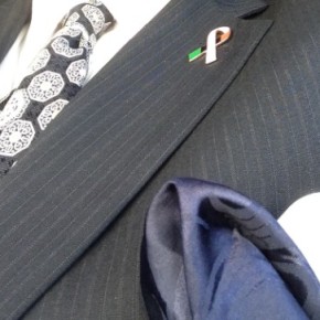 What I Wore This Sunday:  10/26/2014 . . . Ribbon in the Lapel in Support of Breast Cancer Awareness